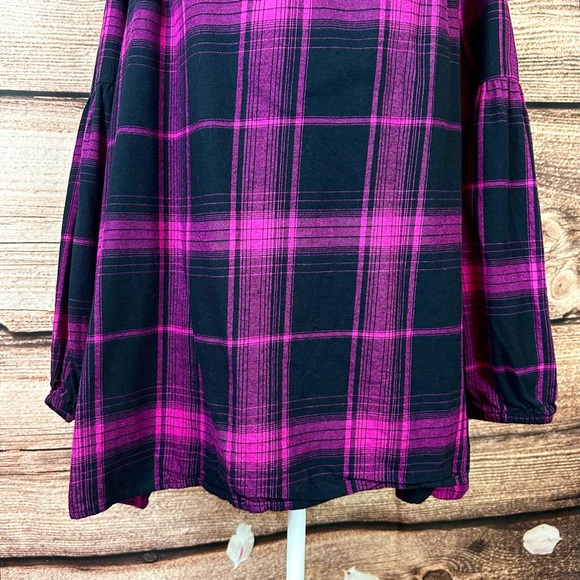 SOLD 🛍️ Woman Within Women’s Cotton Purple Plaid Balloon Sleeve Flared Blouse - Picture 2 of 8